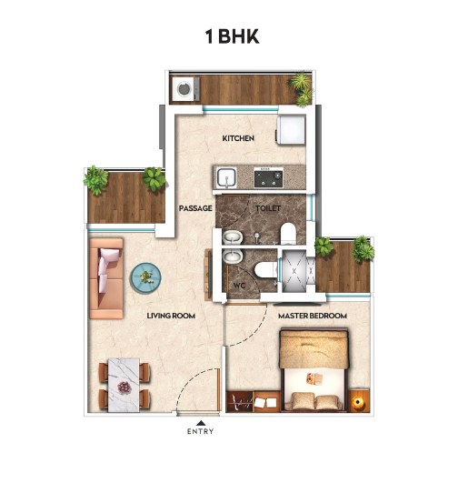 Suraksha Smart City - 1 BHK unit plan