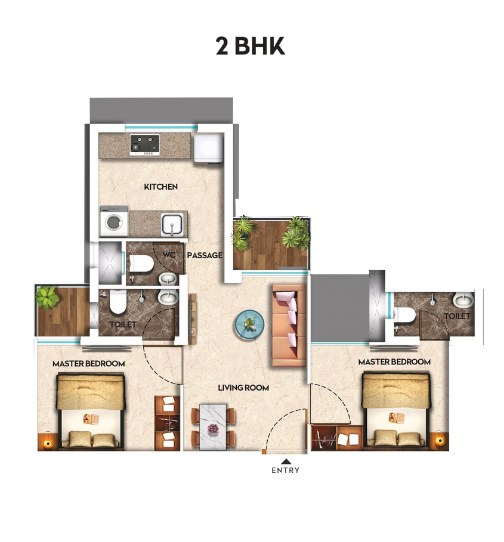 Suraksha Smart City - 2 BHK unit plan