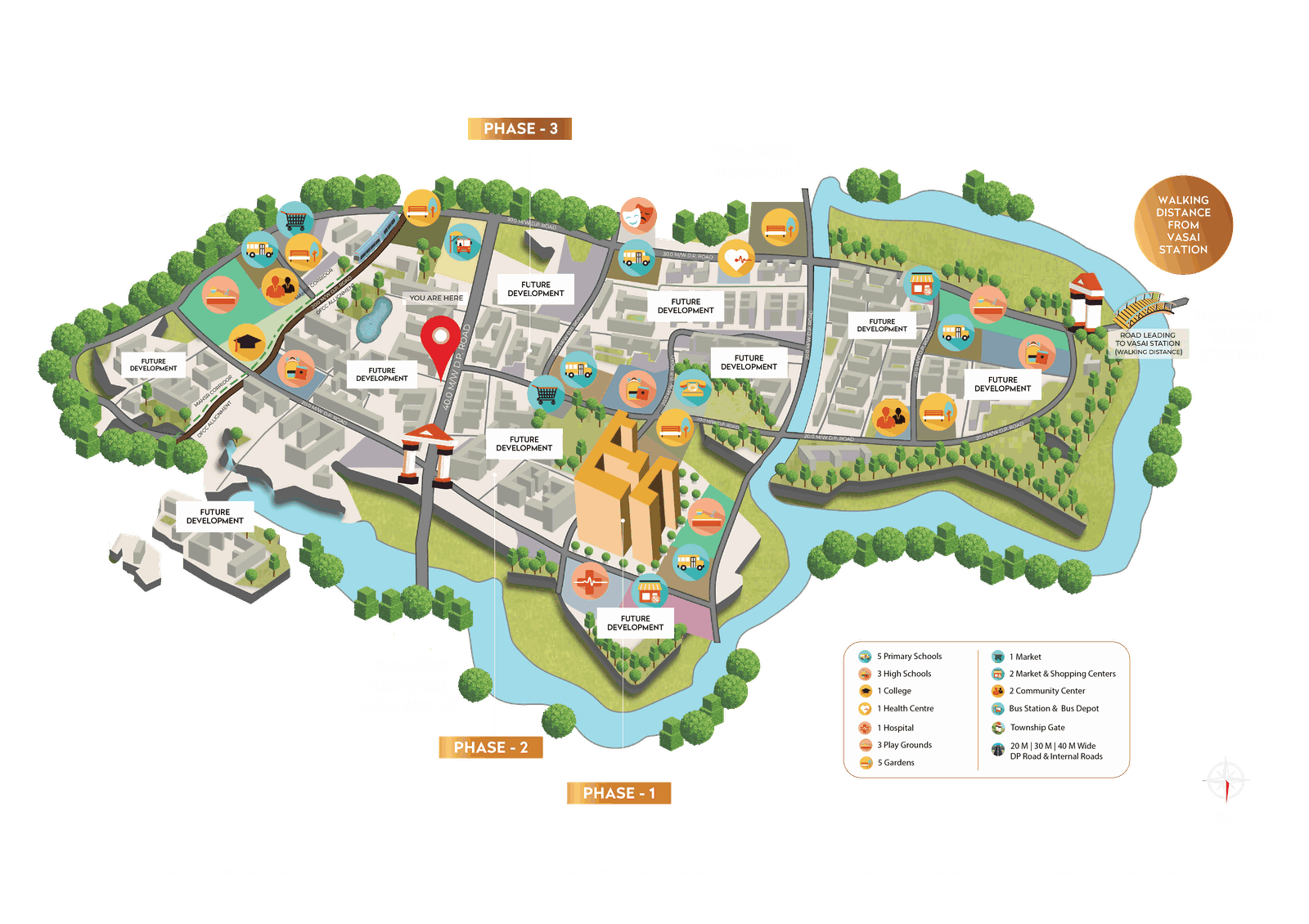 Suraksha Smart City master layout showing Phase 1, Phase 2 and Phase 3 of the 362-acre township